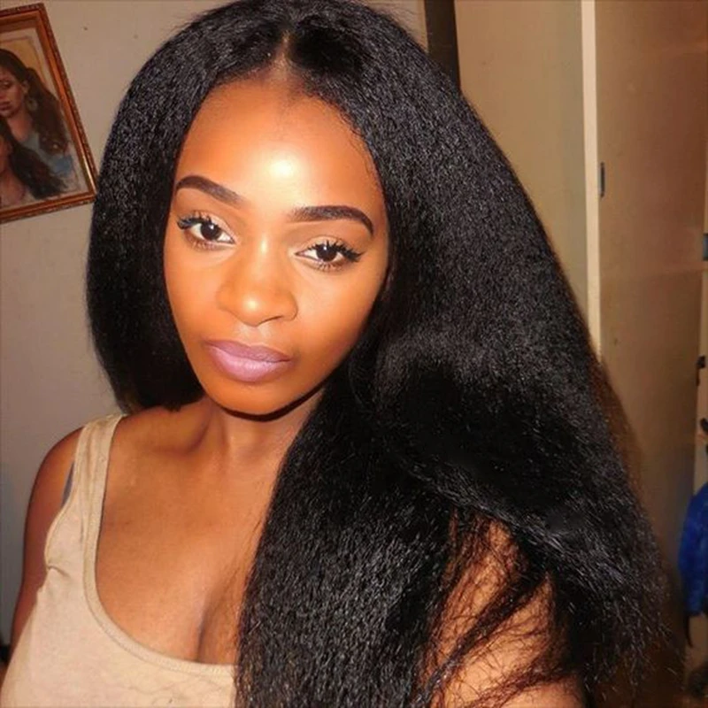 Kinky Straight Lace Front Human Hair Wigs A Malaysian Coarse Yaki