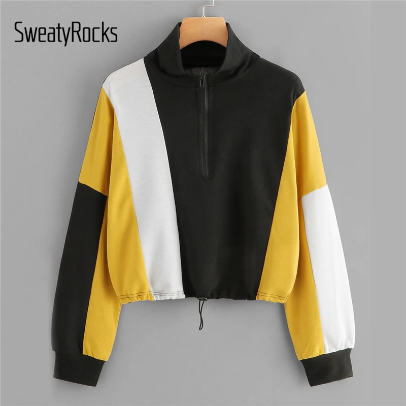 SweatyRocks Athleisure Color Block Zip Up Sweatshirt Stand Collar Half Placket Crop Pullover 2018 New Autumn Women Casual Tops
SweatyRocks Athleisure Color Block Zip Up Sweatshirt Stand Collar Half Placket Crop Pullover 2018 New Autumn Women Casual Tops