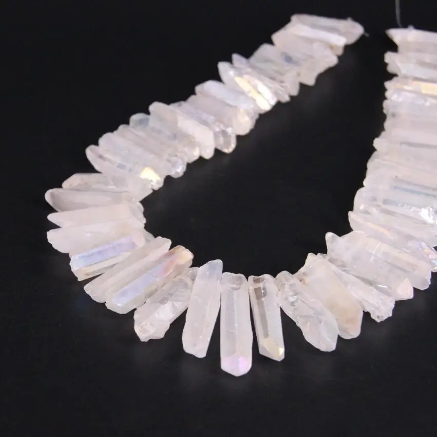 15.5"strand White AB Titanium Crystal Quartz Top Drilled Point Beads,Raw Crystal Stick Graduated Pendants For Jewelry Making
15.5"strand White AB Titanium Crystal Quartz Top Drilled Point Beads,Raw Crystal Stick Graduated Pendants For Jewelry Making