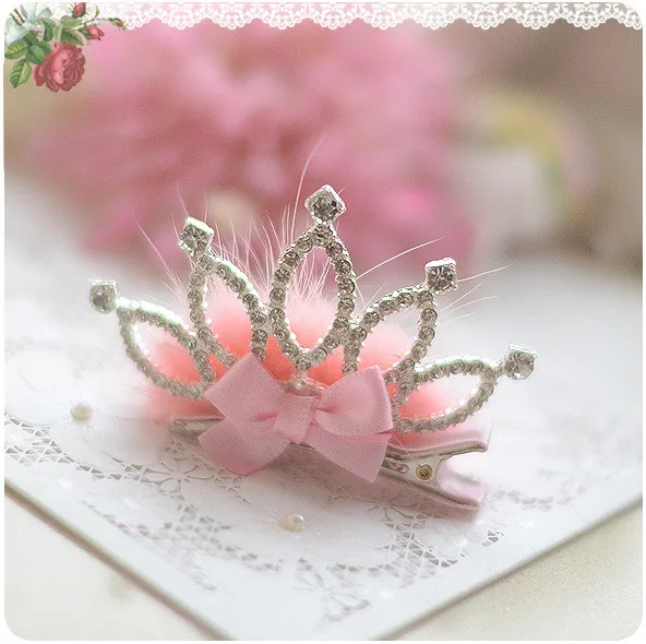 Фото Girls Haar Hair Accessories Hairpin Clips For Headwear Spring Flower Crown Pink Mesh Fur Cute kk1718 | Аксессуары для одежды