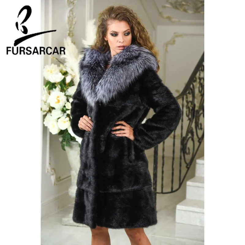 FURSARCAR 100cm Long Black Color Winter Mink Fur With Silver Fox Fur Collar Luxury Jacket 2018 New Fashion Real Mink Fur Coat
FURSARCAR 100cm Long Black Color Winter Mink Fur With Silver Fox Fur Collar Luxury Jacket 2018 New Fashion Real Mink Fur Coat