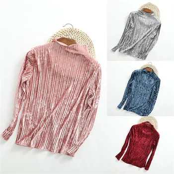 Autumn Korean High Collar Long Sleeves Slim T-shirt Women Long-sleeved Gold Velvet Bottoming Shirts Solid Color Women Clothing
Autumn Korean High Collar Long Sleeves Slim T-shirt Women Long-sleeved Gold Velvet Bottoming Shirts Solid Color Women Clothing