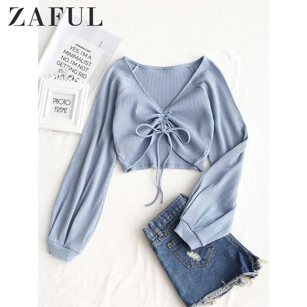 ZAFUL V Neck Long Raglan Sleeve Knit Top Women T-Shirt 2019 Spring T Shirt Solid Ladies Tops Casual Pullovers Female Crop Top
ZAFUL V Neck Long Raglan Sleeve Knit Top Women T-Shirt 2019 Spring T Shirt Solid Ladies Tops Casual Pullovers Female Crop Top