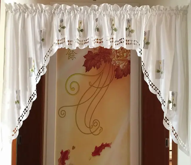 Pure White Flower Embroidered Kitchen Curtain Decorative Pure White Flower Embroidered Kitchen Curtain Decorative Swag