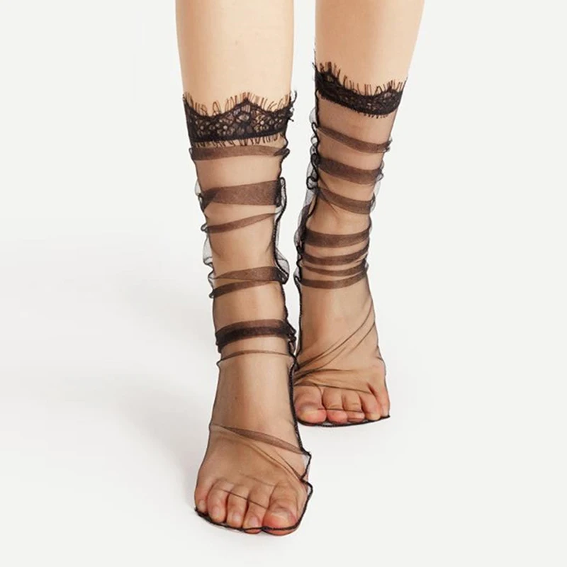 Хит продаж сексуальные кружевные сетчатые носки черные прозрачные эластичные до