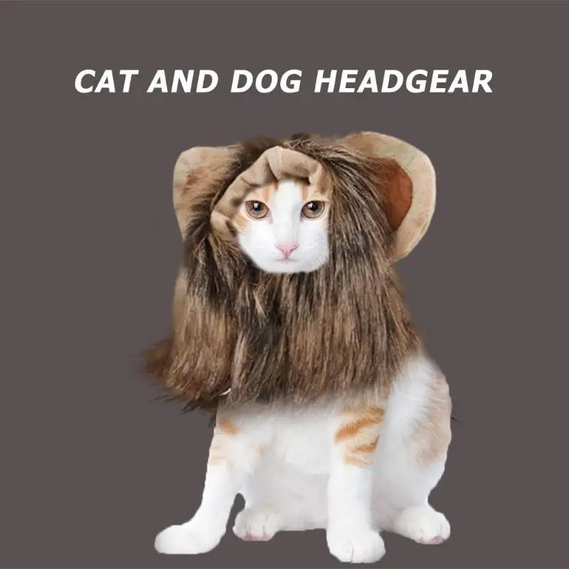 funny pet dog cat cute costume lion wig cap kitten halloween