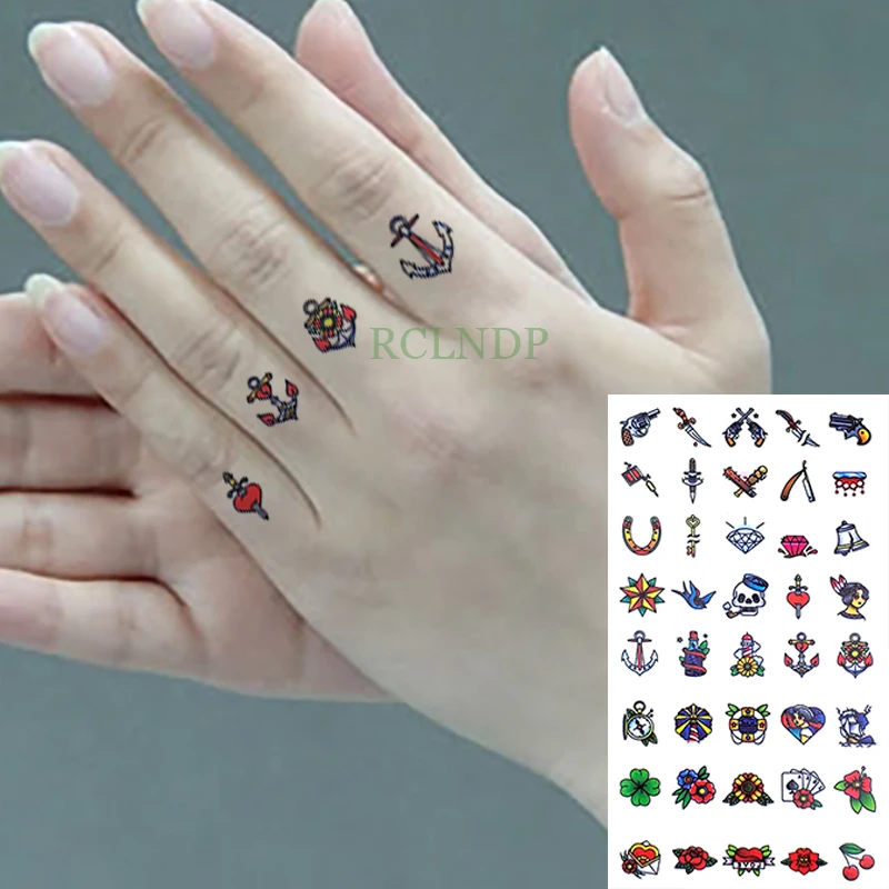 Waterproof Temporary Tattoo Stickers Lovely Clover Flower Gun Bird Diamonds Flash Tatoo Hand Back Foot for Girl Women Men Kids | Красота и