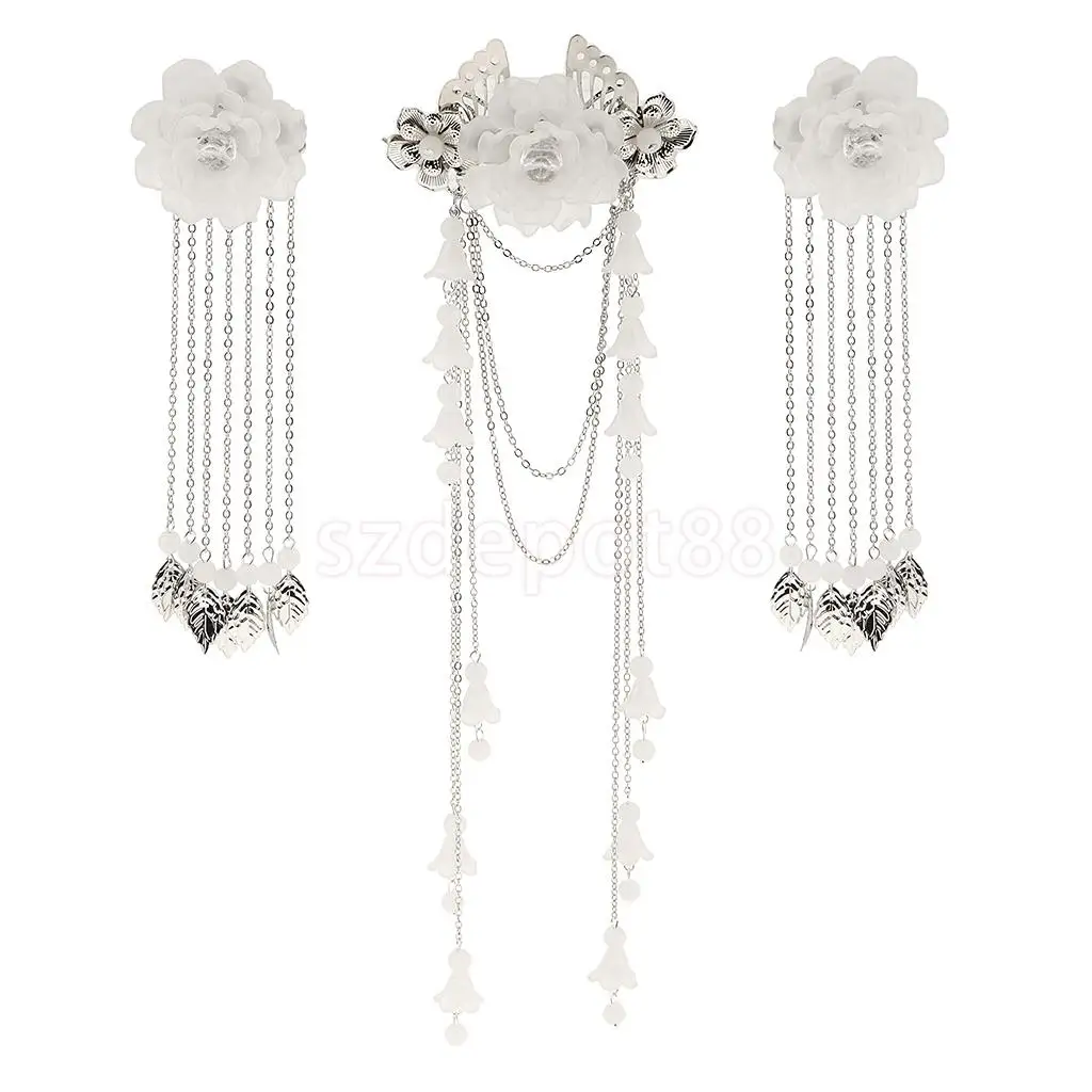 3 Pieces Costume Classic Flower Hair Clip Tassel Hair Barrette for Hanfu COS Hair Ornaments