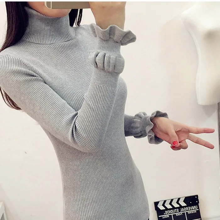

2017 Korean Autumn Winter Knitted Sweaters for Woman Pull Femme Slim Comfortable Turtleneck Long Sleeve Sueter Mujer Chandail