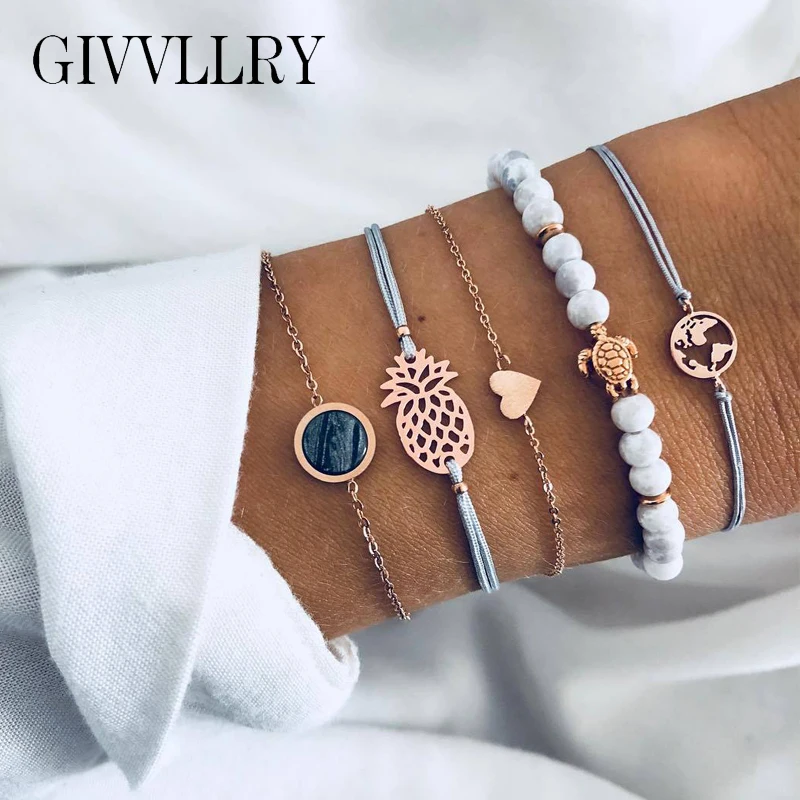 GIVVLLRY 5 pcs/Set Turtle Heart World Map Charm Bracelets for Women Boho White Crystal Stone Beaded Pineapple Bracelet Jewelry
GIVVLLRY 5 pcs/Set Turtle Heart World Map Charm Bracelets for Women Boho White Crystal Stone Beaded Pineapple Bracelet Jewelry