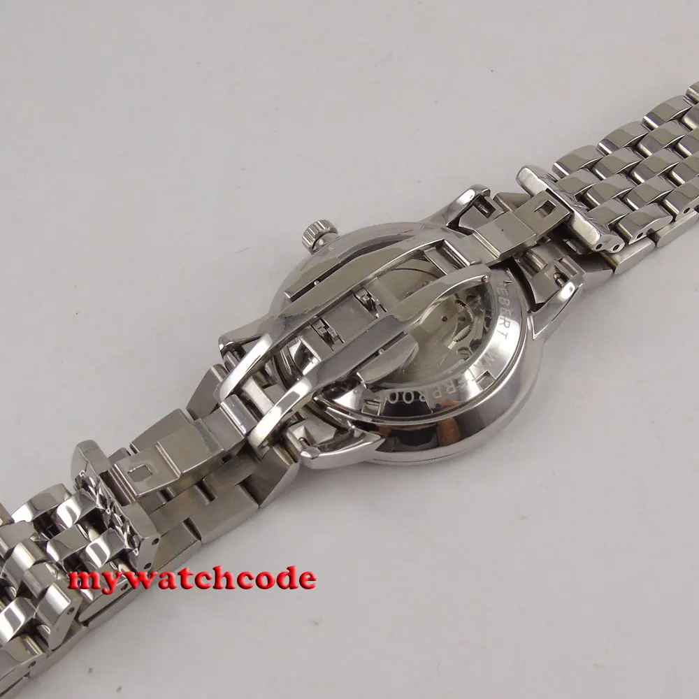 Мужские автоматические часы с сапфировым стеклом черный циферблат стальной