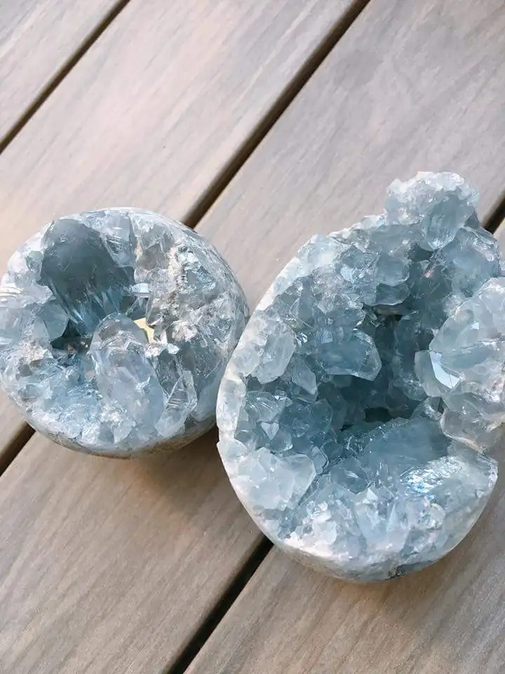 2 piece beautiful celestine geode egg baby blue celestine geode from madagascar
2 piece beautiful celestine geode egg baby blue celestine geode from madagascar