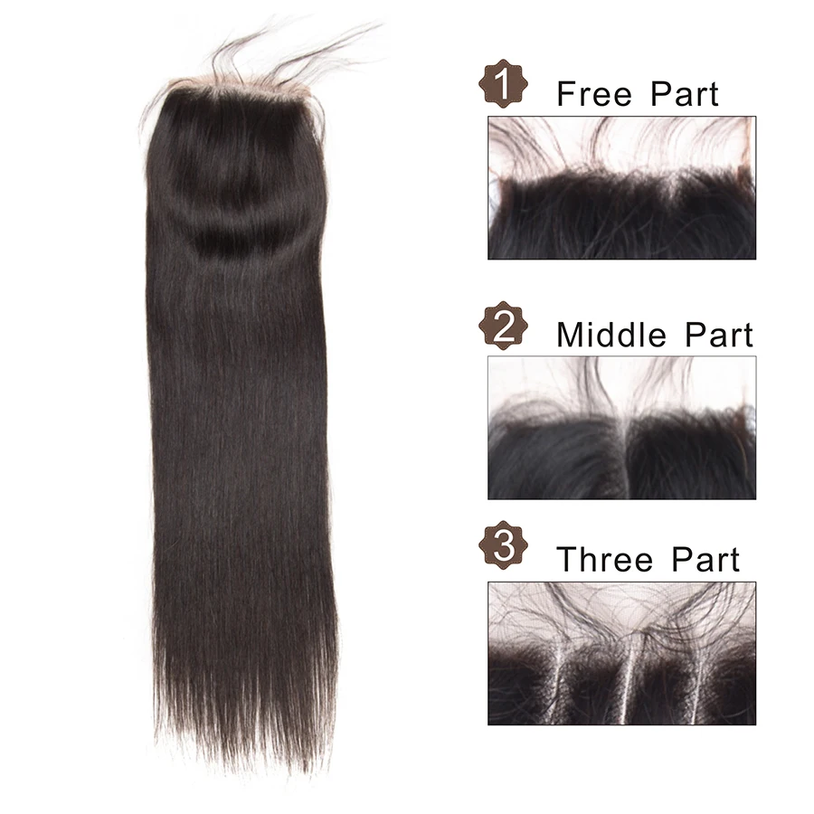 altBrazilian Straight Hair Weave Bundles With Closure 4PCS Human Hair Bundles With Closure 4*4 Natural Color Mslynn Non Remy Hair