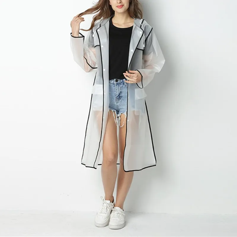 Women Transparent Hooded Coat Long Sleeve Stripe Jacket Pockets Casual Long Rain Coat Jacket
Women Transparent Hooded Coat Long Sleeve Stripe Jacket Pockets Casual Long Rain Coat Jacket