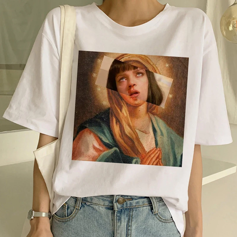 

Pulp Fiction Movie Funny Print T Shirt Women Mia Harajuku Ulzzang Summer T-shirt Fashion Virgin Mary Mia Tshirt Top Tees Female