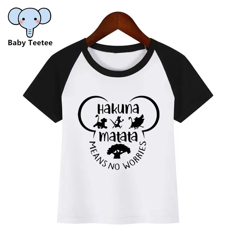 Boys Girls HAKUNA MATATA Animal Cartoon Print T-shirt Children Lion King Funny Tshirt Kids Summer Short Sleeve Tops Baby Clothes
Boys Girls HAKUNA MATATA Animal Cartoon Print T-shirt Children Lion King Funny Tshirt Kids Summer Short Sleeve Tops Baby Clothes