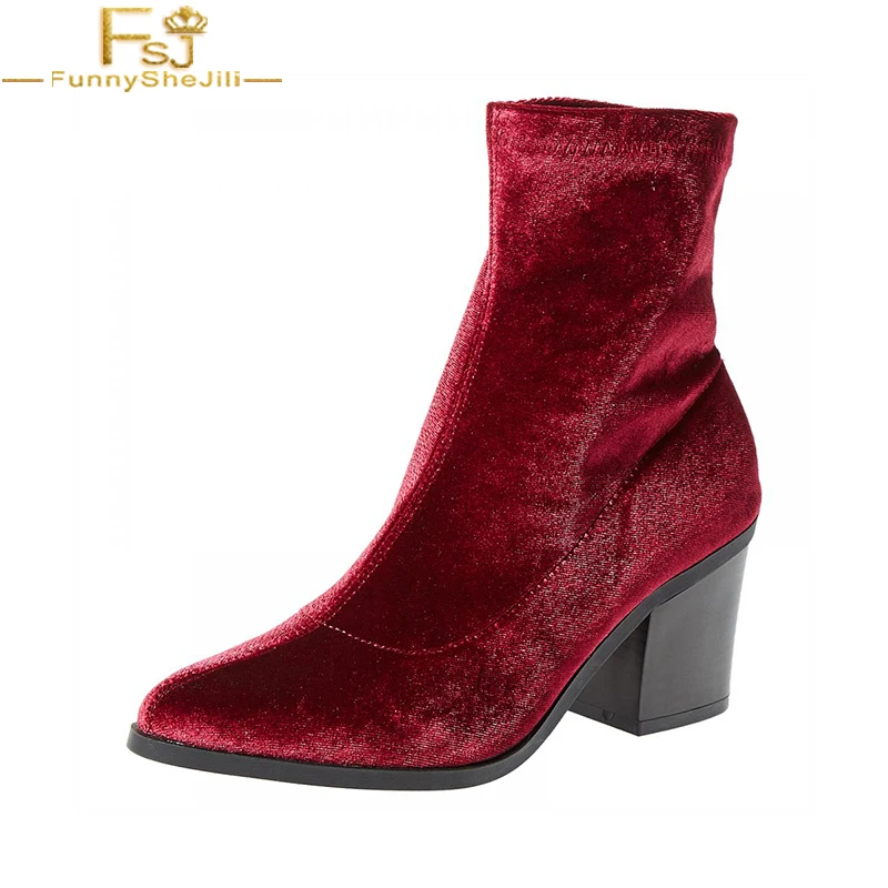 FSJ Fashion Wine Red Soft Velvet Round Toe High Square Heels Ankle Boots Winter 2018 Warm Booties Dress Casual Shoes Woman Size
FSJ Fashion Wine Red Soft Velvet Round Toe High Square Heels Ankle Boots Winter 2018 Warm Booties Dress Casual Shoes Woman Size