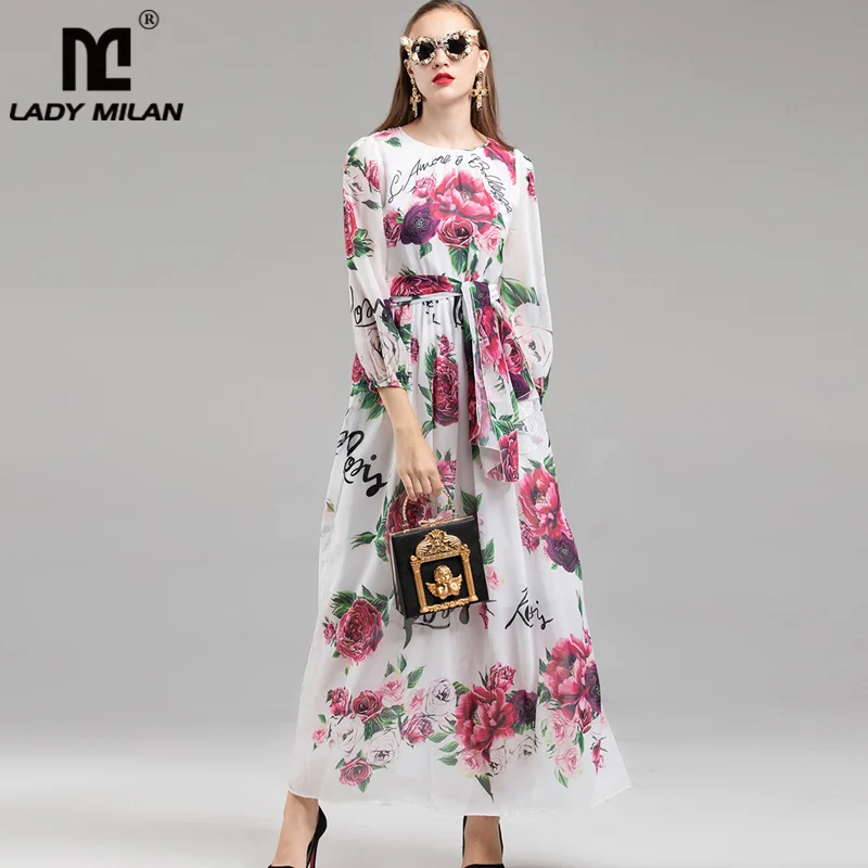 2019 Spring Winter Women's Runway Dresses O Neck Long Sleeves Roses Printed Sash Belt Floral Casual Long Elegant Dresses
2019 Spring Winter Women's Runway Dresses O Neck Long Sleeves Roses Printed Sash Belt Floral Casual Long Elegant Dresses