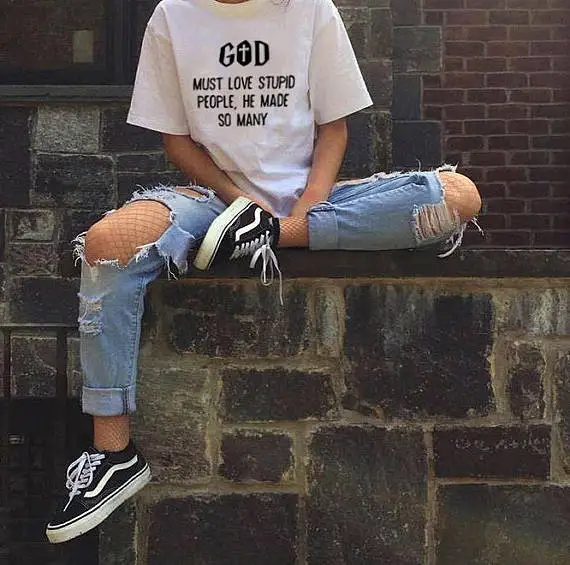 Skuggnas, смешная футболка с надписью God Must love с глупыми людьми he made, повседневные топы с коротким рукавом, модная футболка унисекс tumblr
Skuggnas, смешная футболка с надписью God Must love с глупыми людьми he made, повседневные топы с коротким рукавом, модная футболка унисекс tumblr