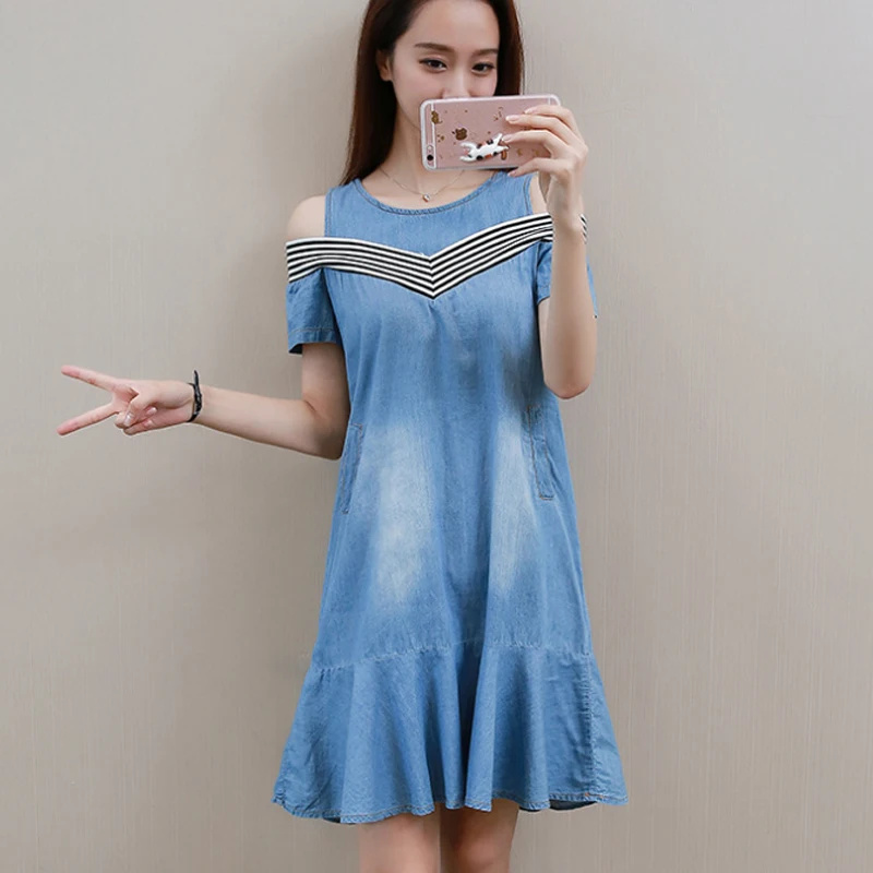 5Xl Plus Size Denim Dresses For Women Striped Midi Denim Dresses Off Shoulder O Neck Mermaid Loose Denim Jeans Dress Summer New
5Xl Plus Size Denim Dresses For Women Striped Midi Denim Dresses Off Shoulder O Neck Mermaid Loose Denim Jeans Dress Summer New