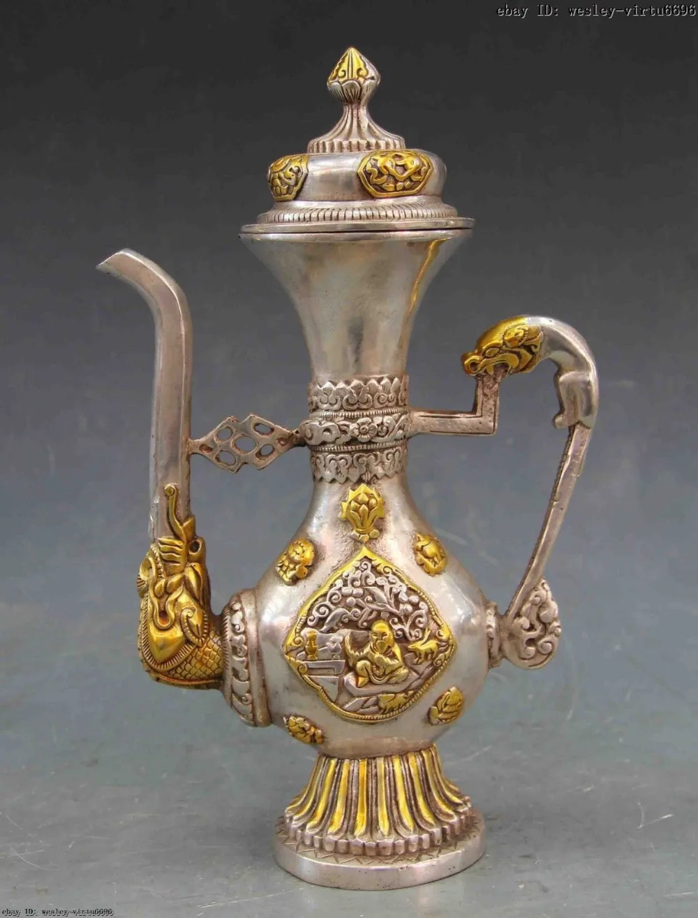 Garden Tibetan silver Pure White Copper 10 White Bronze Silver Monkey Ride Elephant Flagon Kettle Teapot wine Potroom
Garden Tibetan silver Pure White Copper 10 White Bronze Silver Monkey Ride Elephant Flagon Kettle Teapot wine Potroom
