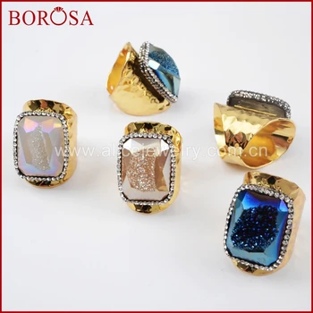 BOROSA Rectangle Natural Druzy Geode Rainbow Drusy Band Ring,Electroplated Gold Rhinestone Pave Crystal Gems Ring Jewelry JAB798
BOROSA Rectangle Natural Druzy Geode Rainbow Drusy Band Ring,Electroplated Gold Rhinestone Pave Crystal Gems Ring Jewelry JAB798