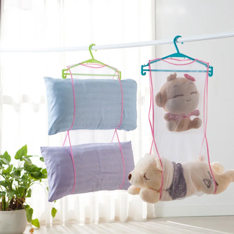Double pillow cushion drying net toy Storage bag Multifunctional pillow toys drying rack Home Organizer Balcony windproof frame 
Double pillow cushion drying net toy Storage bag Multifunctional pillow toys drying rack Home Organizer Balcony windproof frame