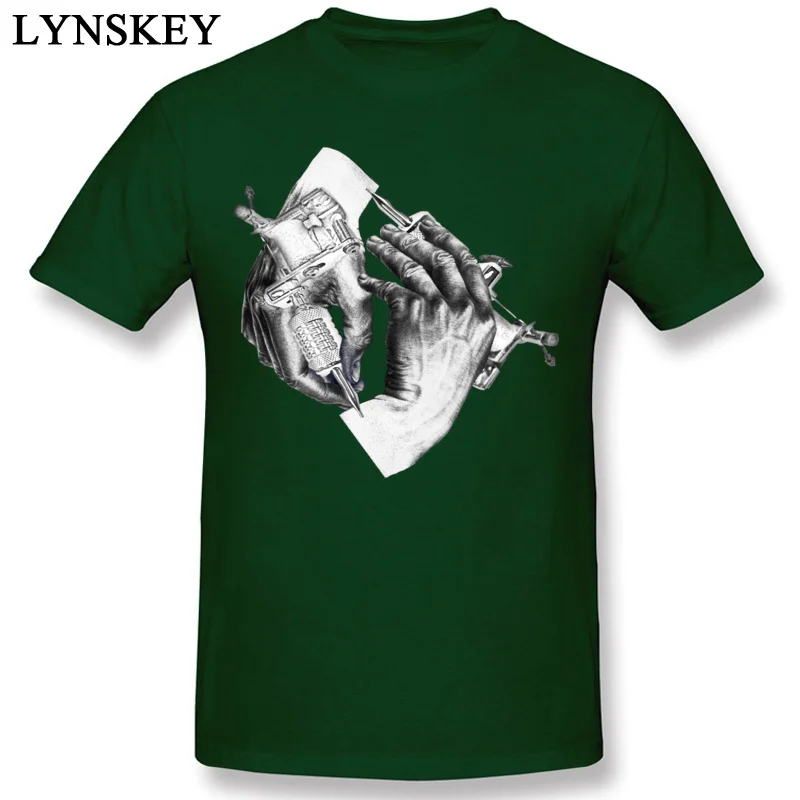 Faddish Normal Tops T Shirt Escher Tattoo Summer/Fall Short Sleeve 100% Cotton O-Neck Male T Shirts Normal Tee Shirts dark green