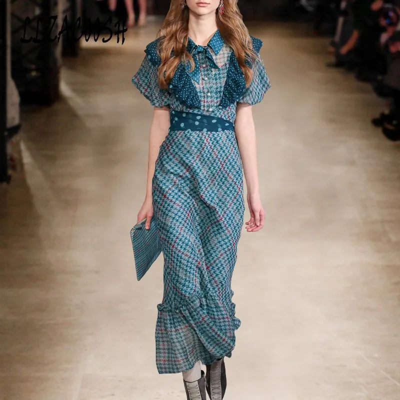 2018 Summer Runway Designer Long Mermaid Party Dress Vestidos Self Portrait Bow Plaid Ruffles Pearl Button Vintage Dress
2018 Summer Runway Designer Long Mermaid Party Dress Vestidos Self Portrait Bow Plaid Ruffles Pearl Button Vintage Dress
