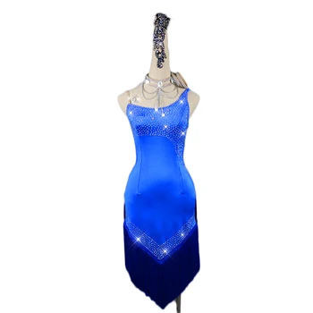 Rhinestones Women Fringe Latin Dance Dress Competition Performance Costumes Salsa Dresses Blue Sling Backless Skirt Customizable
Rhinestones Women Fringe Latin Dance Dress Competition Performance Costumes Salsa Dresses Blue Sling Backless Skirt Customizable