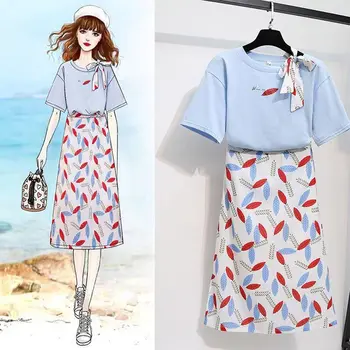 Aihuyigui 2019 summer o neck bow print cotton t-shirt top set + women cute sweet leaf print chiffon Knee-Length skirt 2piece 367
Aihuyigui 2019 summer o neck bow print cotton t-shirt top set + women cute sweet leaf print chiffon Knee-Length skirt 2piece 367