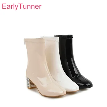Sale Brand New Winter Fashion Beige Black Women Mid Calf Riding Boots Glossy Lady Shoes Square Heels EH191 Plus Big Size 10 43 
Sale Brand New Winter Fashion Beige Black Women Mid Calf Riding Boots Glossy Lady Shoes Square Heels EH191 Plus Big Size 10 43