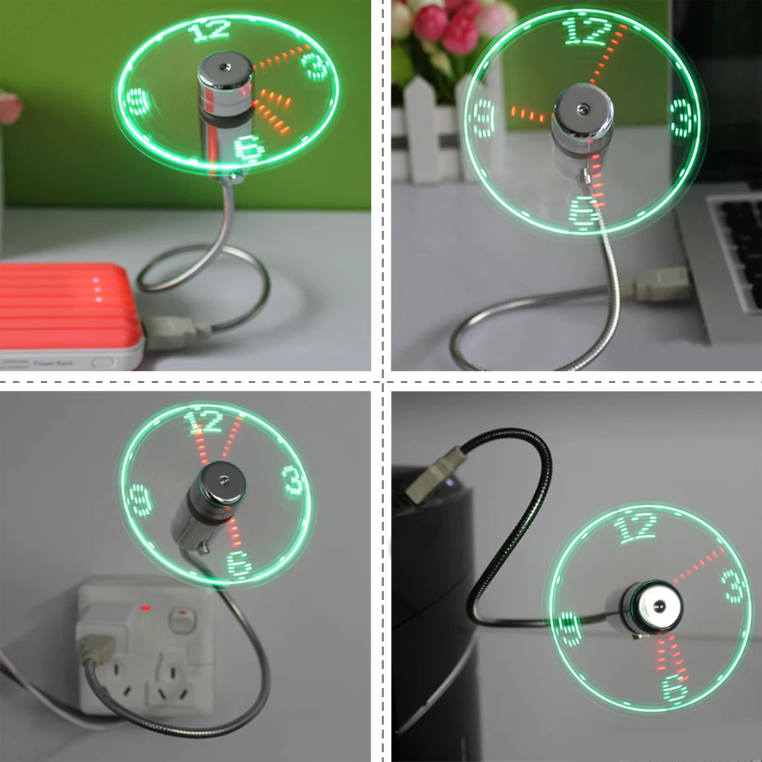 

Etmakit Durable Adjustable USB Gadget Mini Flexible LED Light USB Fan Time Clock DeskClock Cool Gadget Time Display High Quality