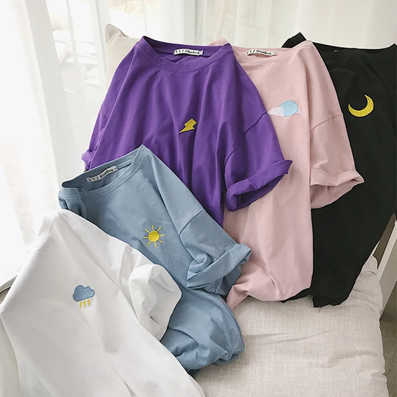 Korean weather Embroidery Loose basic t shirt summer short Sleeve Simple T-shirts for Women harajuku Kawaii funny student tshirt
Korean weather Embroidery Loose basic t shirt summer short Sleeve Simple T-shirts for Women harajuku Kawaii funny student tshirt