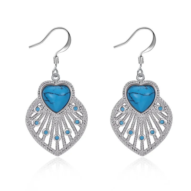 Image High Quality Fashion Heart Turquoises Earrings Retro Callaite Drop Dangle Earring Jewelry For Lover Gift