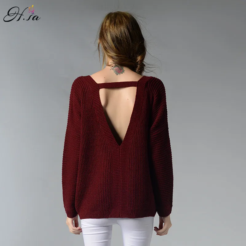 H.SA 2017 Autumn Pullover and Sweaters Sexy Backless Jumpers V neck Loose Knitted Sweater Femme Jumper Femme sueter mujer
H.SA 2017 Autumn Pullover and Sweaters Sexy Backless Jumpers V neck Loose Knitted Sweater Femme Jumper Femme sueter mujer