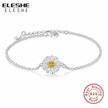 

ELESHE Luxury Brand 925 Sterling Silver Daisy Flower Charm Bracelets Link Chain Adjustable Braclets For Women Wedding Jewelry