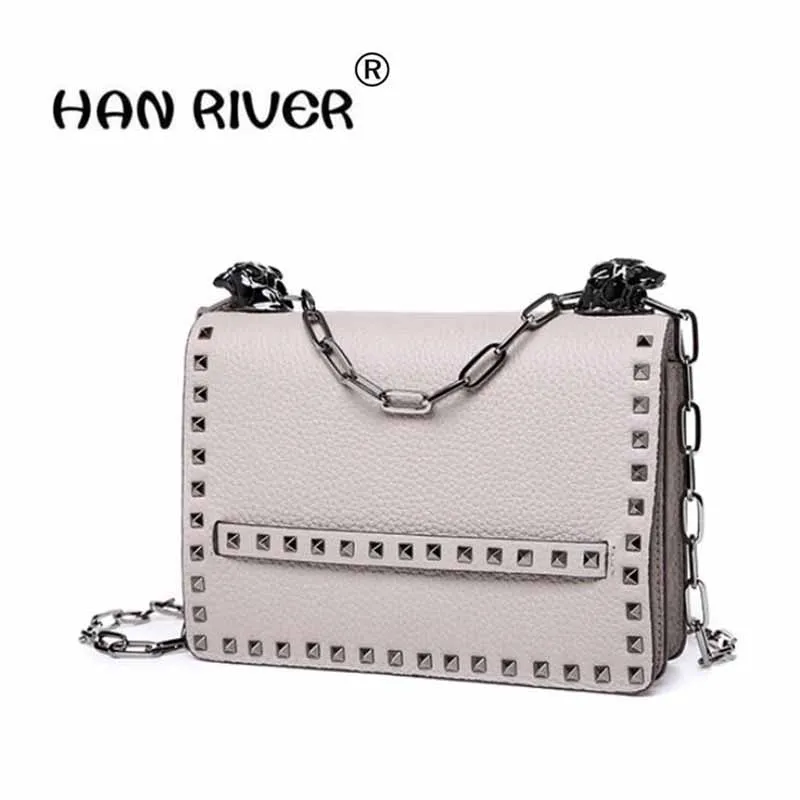 

HANRIVER 2018 New high explosive style sexy simple and elegant rivet chain single shoulder layer leather fashion bag