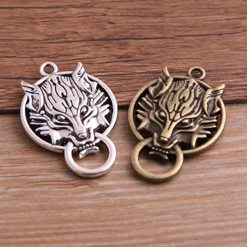 

2PCS 27*40mm Metal Alloy Two Color Big Wolf Head Charms Animal Pendants for Jewelry Making DIY Handmade Craft