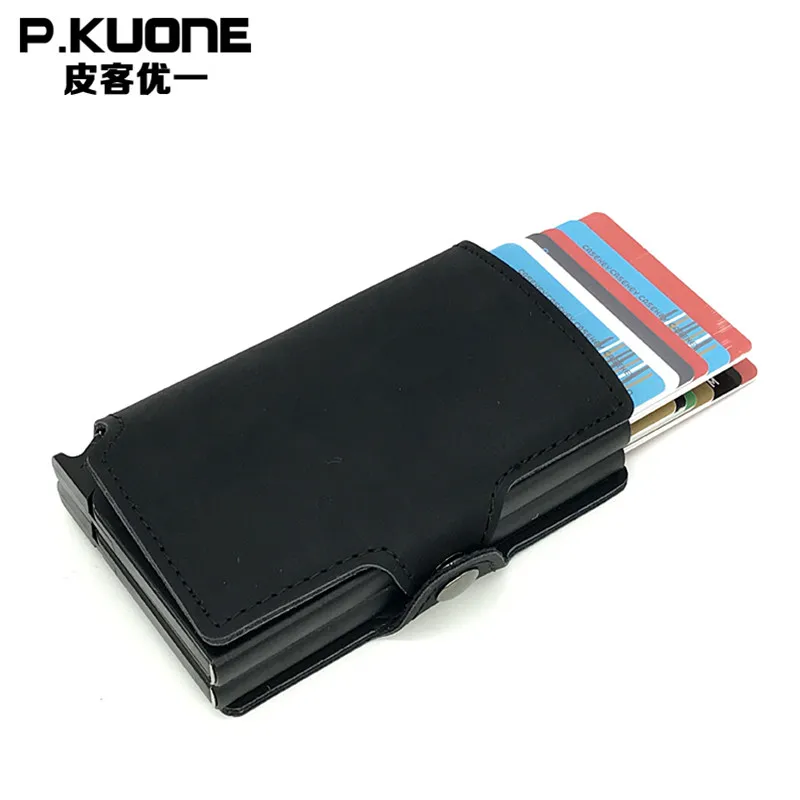 P. KUONE двойная коробка порте Carte PU Тонкий Бизнес ID Кредитная карта держатель