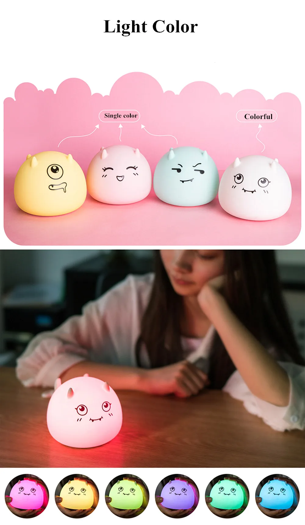 SuperNight Cute Cartoon Demon Ambient LED Night Light Silicone Rechargeable Touch Sensor Bedroom Tablet Lamp for Kids Girl Gift (13)
