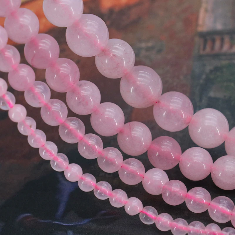 

4-10mm Pink chalcedony round loose beads DIY stone suitable for women jewelry making design 15" 2pcs/lot