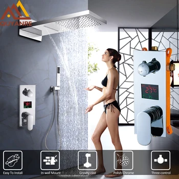 Quyanre Digital Shower Faucet Set Rain Waterfall Shower Head 3 Function Digital Temperature Display Mixer Tap Bath Shower Faucet
Quyanre Digital Shower Faucet Set Rain Waterfall Shower Head 3 Function Digital Temperature Display Mixer Tap Bath Shower Faucet