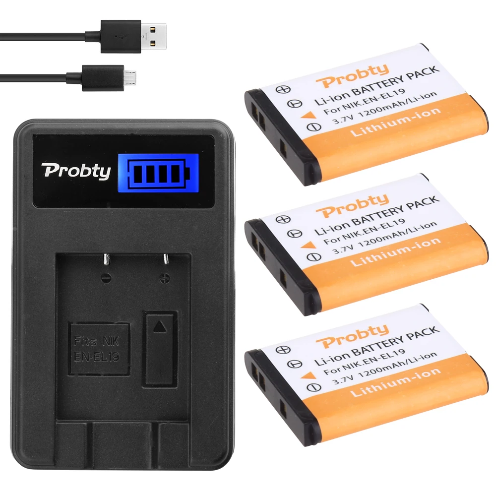 3Pcs Probty EN-EL19 EN EL19 ENEL19 Battery + LCD USB Charger for Nikon S100 S2500 S2600 S3100 S6400 S4100 S4150 S3300 S4300
3Pcs Probty EN-EL19 EN EL19 ENEL19 Battery + LCD USB Charger for Nikon S100 S2500 S2600 S3100 S6400 S4100 S4150 S3300 S4300