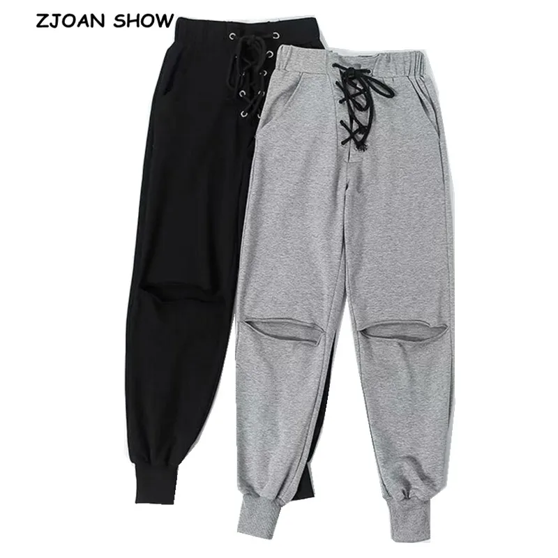 2019 New Metal eyelet Lacing up On front Casual Pants Woman Elastic Waist Hole Knee Elastic Cuff Trousers Long Running Pants
2019 New Metal eyelet Lacing up On front Casual Pants Woman Elastic Waist Hole Knee Elastic Cuff Trousers Long Running Pants