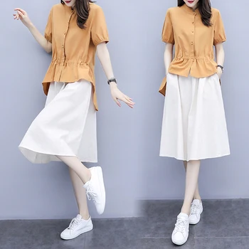 Casual Summer Plus Size Pocket 2 Pcs Set Loose Cotton Linen Irregular Women Skirt Set Korean Single Breasted Two Piece Set
Casual Summer Plus Size Pocket 2 Pcs Set Loose Cotton Linen Irregular Women Skirt Set Korean Single Breasted Two Piece Set