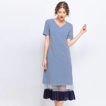 Summer Fashion Ladies beaded long Dress V neck short sleeves mesh chiffon patchwork elegant dress plus size longos vestidos 5XL
Summer Fashion Ladies beaded long Dress V neck short sleeves mesh chiffon patchwork elegant dress plus size longos vestidos 5XL