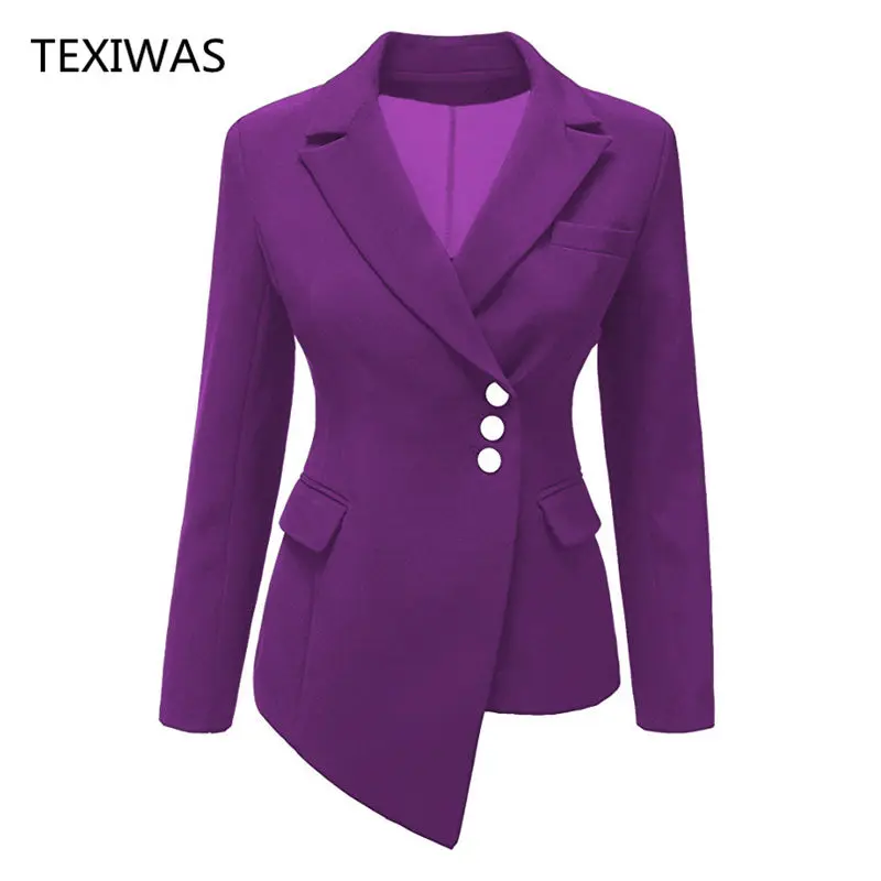 TEXIWAS 2018 Autumn Women Slim Long Sleeve ladies Feminino OL Formal Work Small Suit jacket Button irregular coat
TEXIWAS 2018 Autumn Women Slim Long Sleeve ladies Feminino OL Formal Work Small Suit jacket Button irregular coat