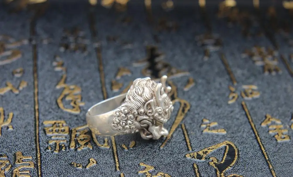 Chinese Miao Silver Handwork Weave Flexible Caliber Flower Pattern Finger Ring