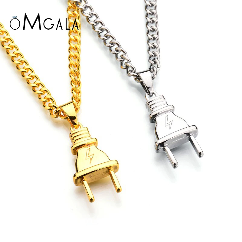 OMGALA Gold-color Electrical Plug Shape Pendant Necklaces Men Women Hip Hop Charm Long Chains Iced Out Bling Jewelry Gifts
OMGALA Gold-color Electrical Plug Shape Pendant Necklaces Men Women Hip Hop Charm Long Chains Iced Out Bling Jewelry Gifts